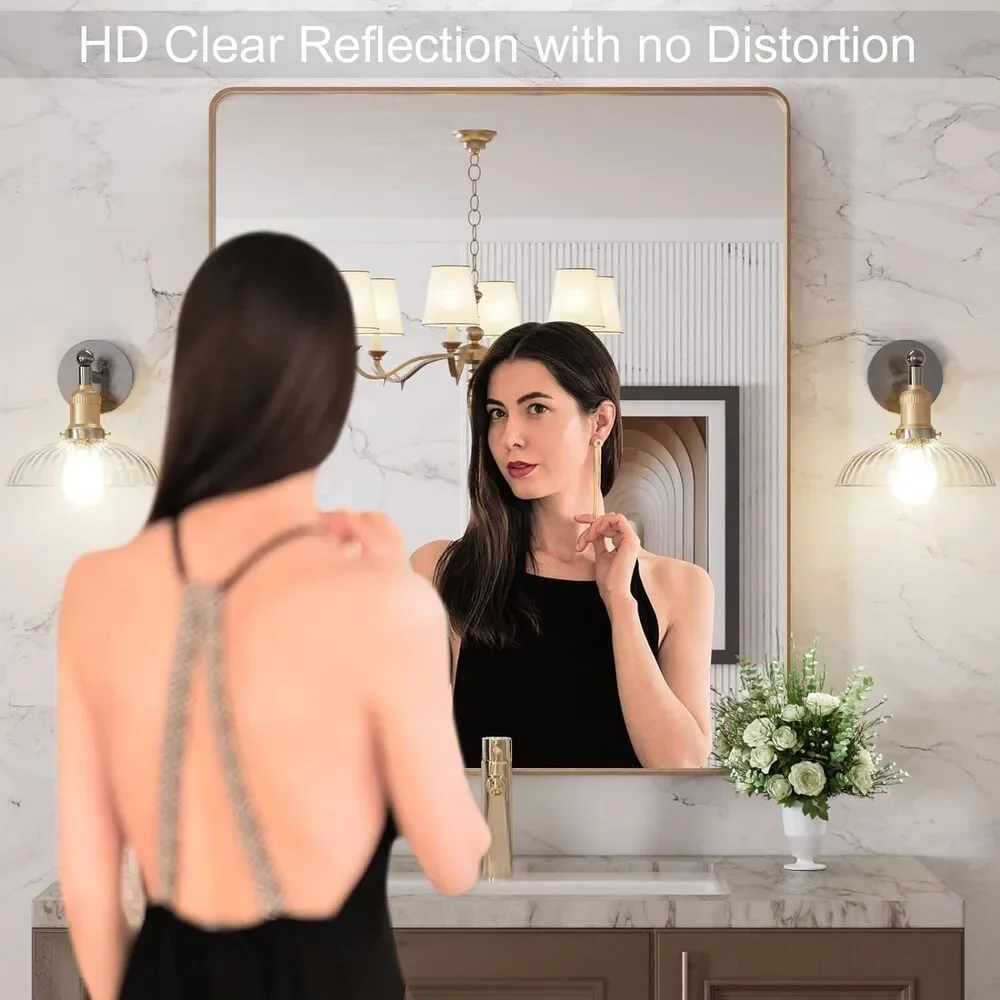 LOAAO 30x36 Gold Bathroom Mirror Rounded Rectangle Vanity Wall Mirror